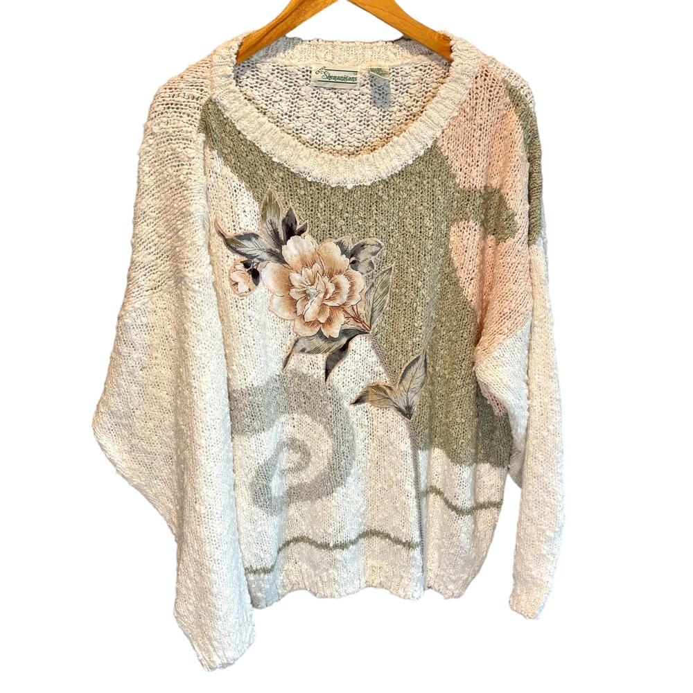 Vintage Extra Shenanigans Chunky Knit Floral Applique Sweater - size 24